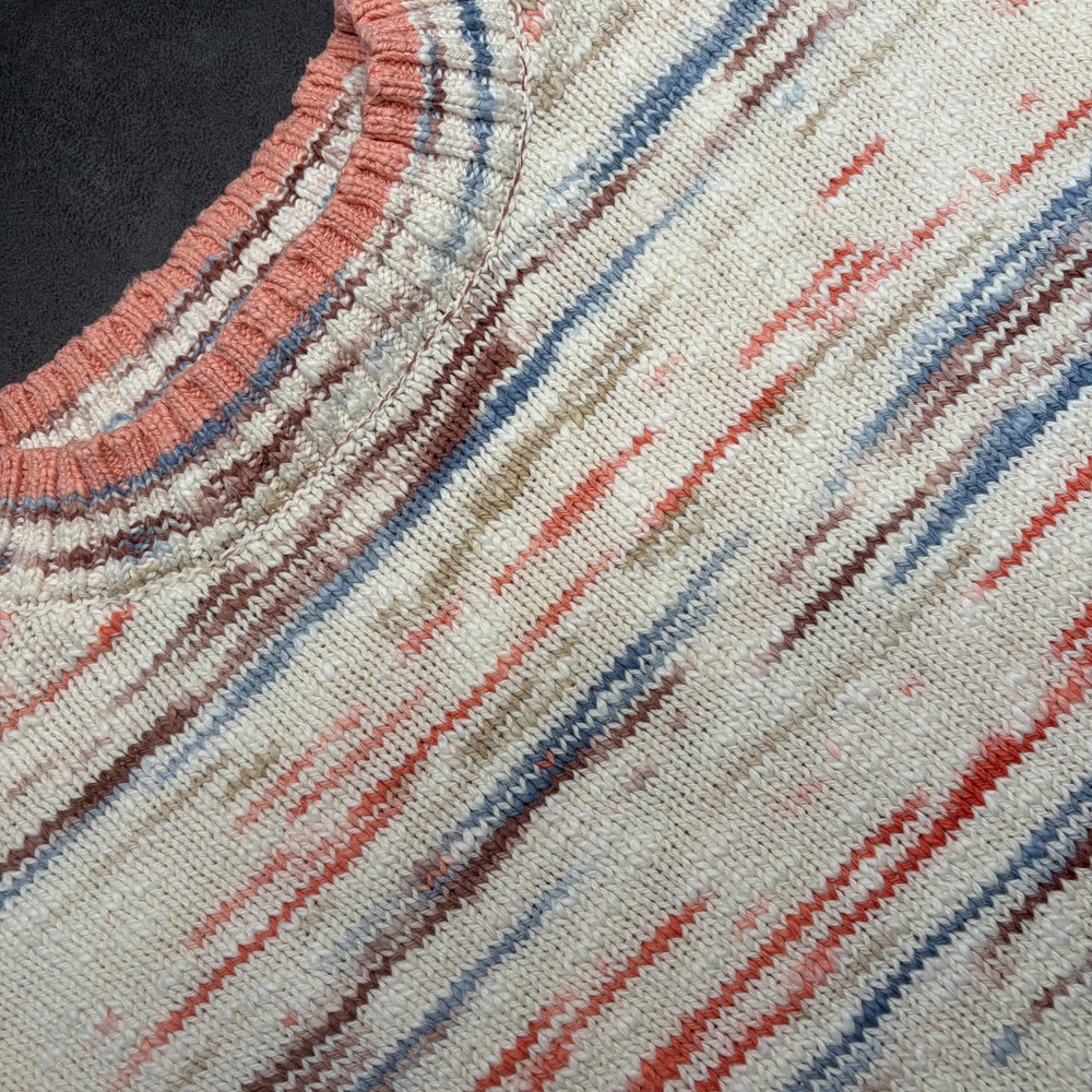 LL Bean Sweater Womens M Petite Cream Multi Space Dye 100% Cotton Crewneck Fall